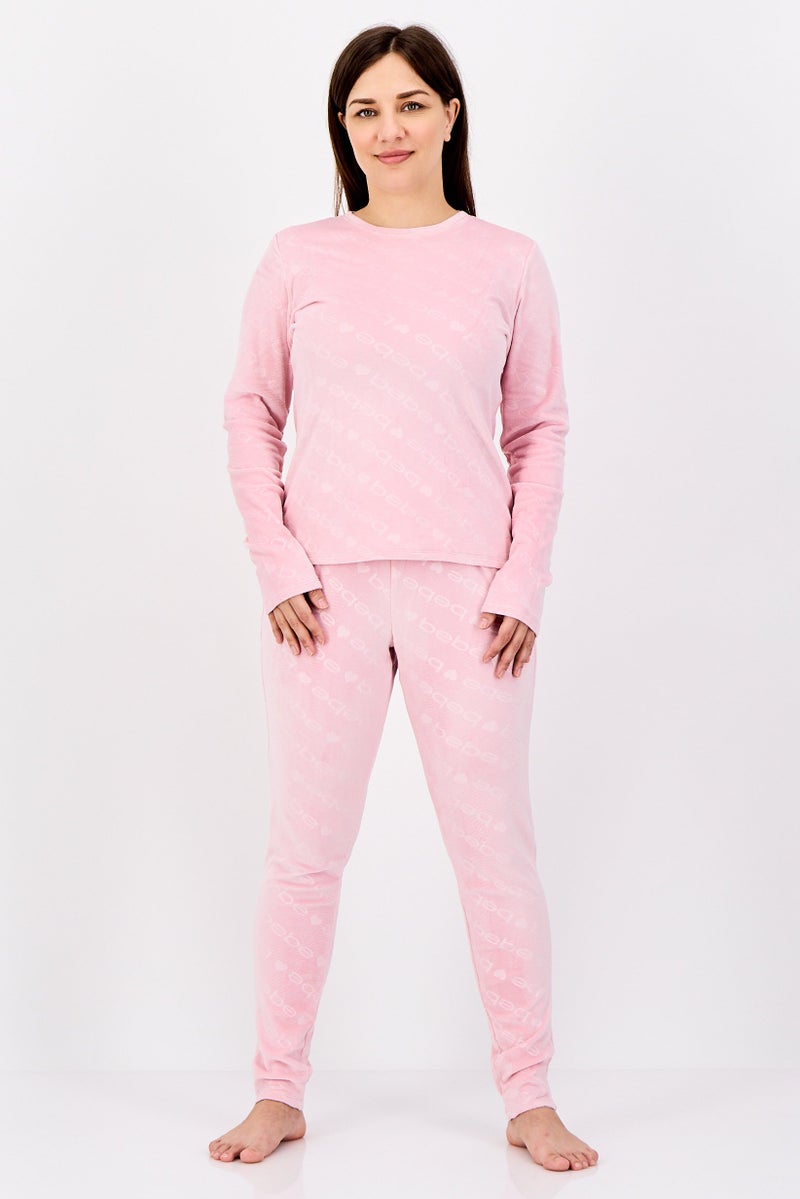 bebe Women 2 Pieces Sleepwear Pyjama Top and Pants Set, Light Pink - Image 1