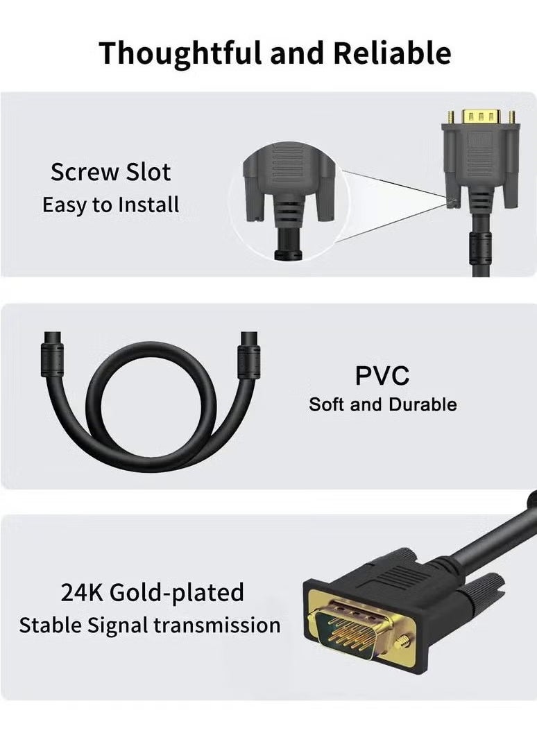 KENSUO - Black HDMI-compatible To VGA Cable Male To Male Drive-free With Chip For Computer/Laptop/PC/Monitors 1M 1.8M Plugu0026Play Cable - Image 1