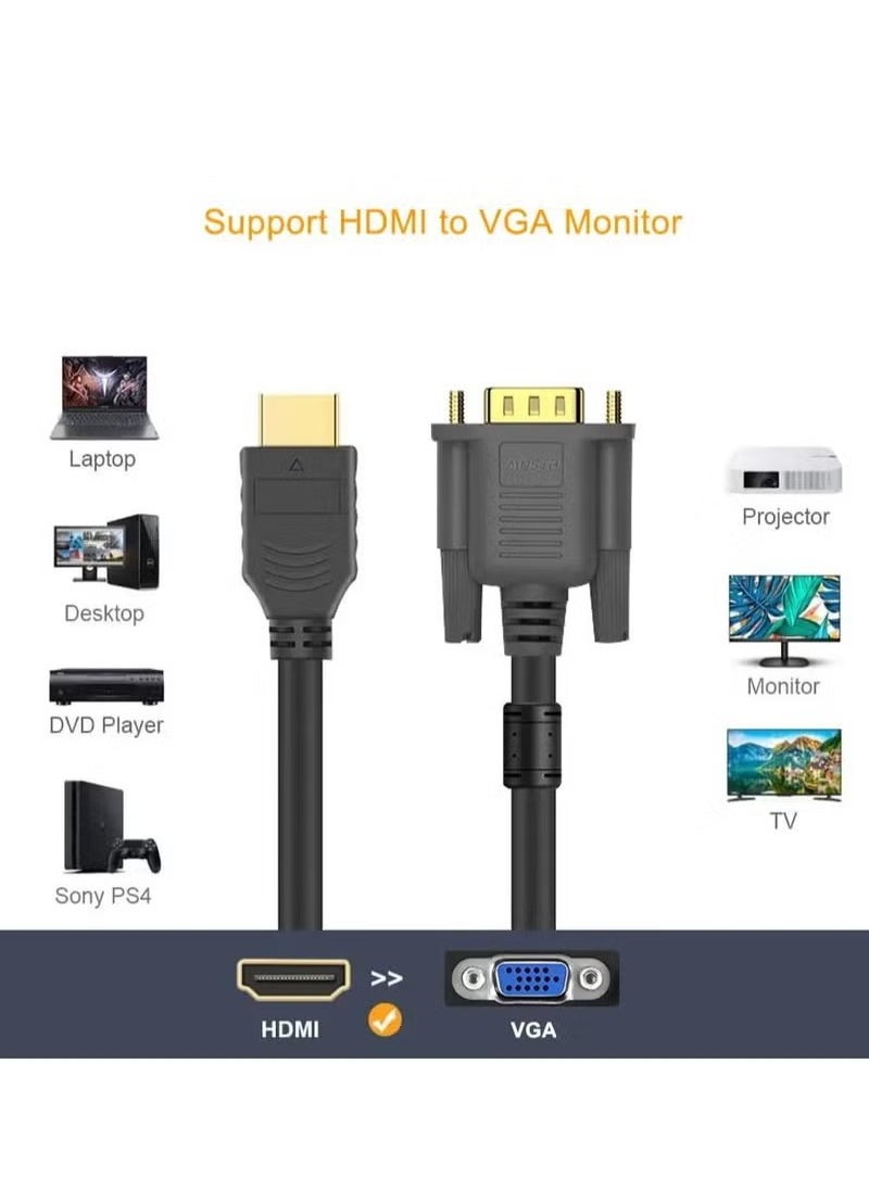 KENSUO - Black HDMI-compatible To VGA Cable Male To Male Drive-free With Chip For Computer/Laptop/PC/Monitors 1M 1.8M Plugu0026Play Cable - Image 1