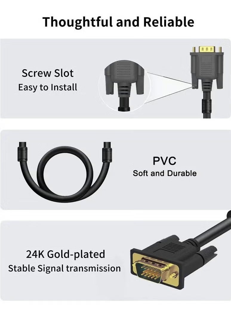 كينسو كابل HDMI إلى VGA أسود متوافق مع شريحة توصيل 1 متر إلى 1.8 متر بدون محرك مع شريحة للكمبيوتر/الكمبيوتر المحمول/الكمبيوتر الشخصي/الشاشات - Image 3