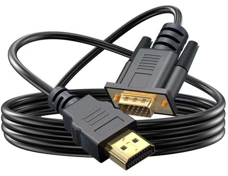 كينسو كابل HDMI إلى VGA أسود متوافق مع شريحة توصيل 1 متر إلى 1.8 متر بدون محرك مع شريحة للكمبيوتر/الكمبيوتر المحمول/الكمبيوتر الشخصي/الشاشات - Image 1