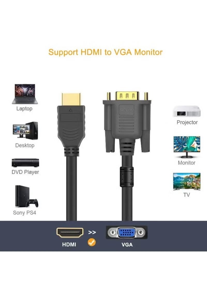 كينسو كابل HDMI إلى VGA أسود متوافق مع شريحة توصيل 1 متر إلى 1.8 متر بدون محرك مع شريحة للكمبيوتر/الكمبيوتر المحمول/الكمبيوتر الشخصي/الشاشات - Image 5