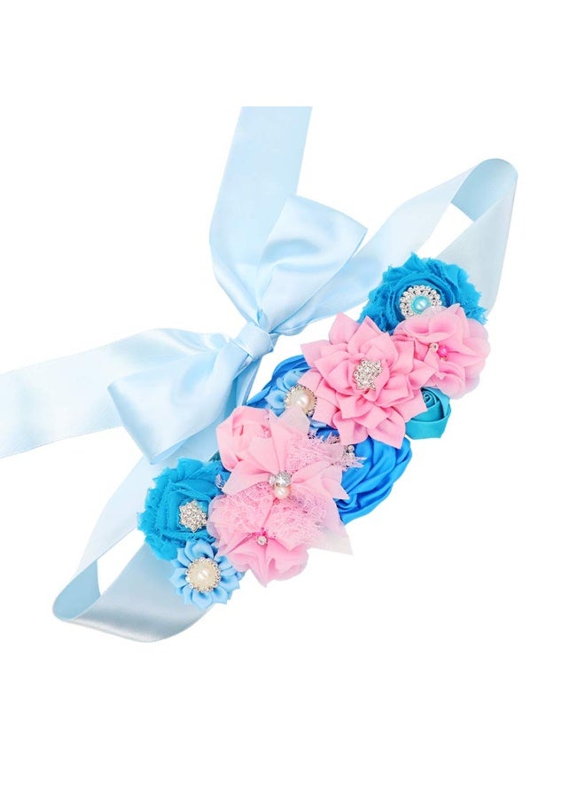 TTCOROCK TTCOROCK Gender Reveal Maternity Sash - Baby Reveal Pregnancy Sash Keepsake Baby Shower Flower Belly Belt (Pink & Blue)  - Image 1