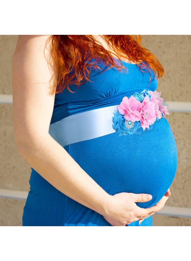 TTCOROCK TTCOROCK Gender Reveal Maternity Sash - Baby Reveal Pregnancy Sash Keepsake Baby Shower Flower Belly Belt (Pink & Blue)  - Image 2