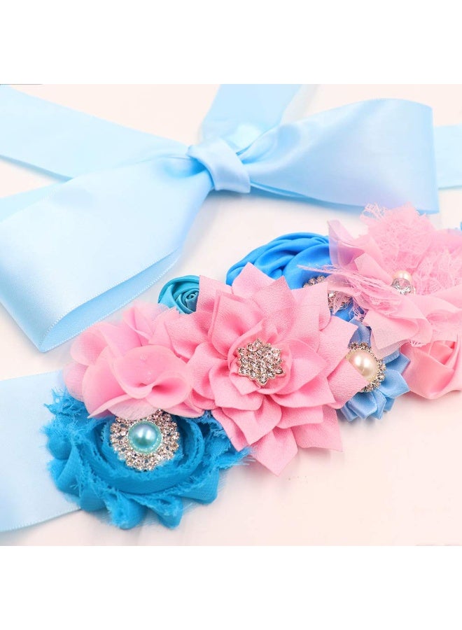TTCOROCK TTCOROCK Gender Reveal Maternity Sash - Baby Reveal Pregnancy Sash Keepsake Baby Shower Flower Belly Belt (Pink & Blue)  - Image 4