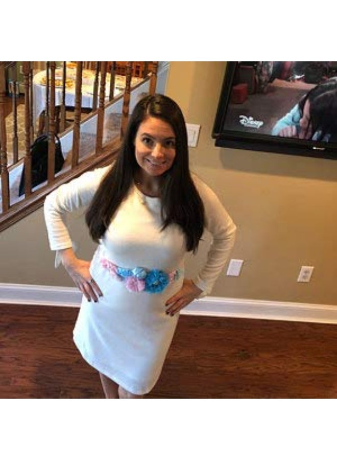 TTCOROCK TTCOROCK Gender Reveal Maternity Sash - Baby Reveal Pregnancy Sash Keepsake Baby Shower Flower Belly Belt (Pink & Blue)  - Image 5