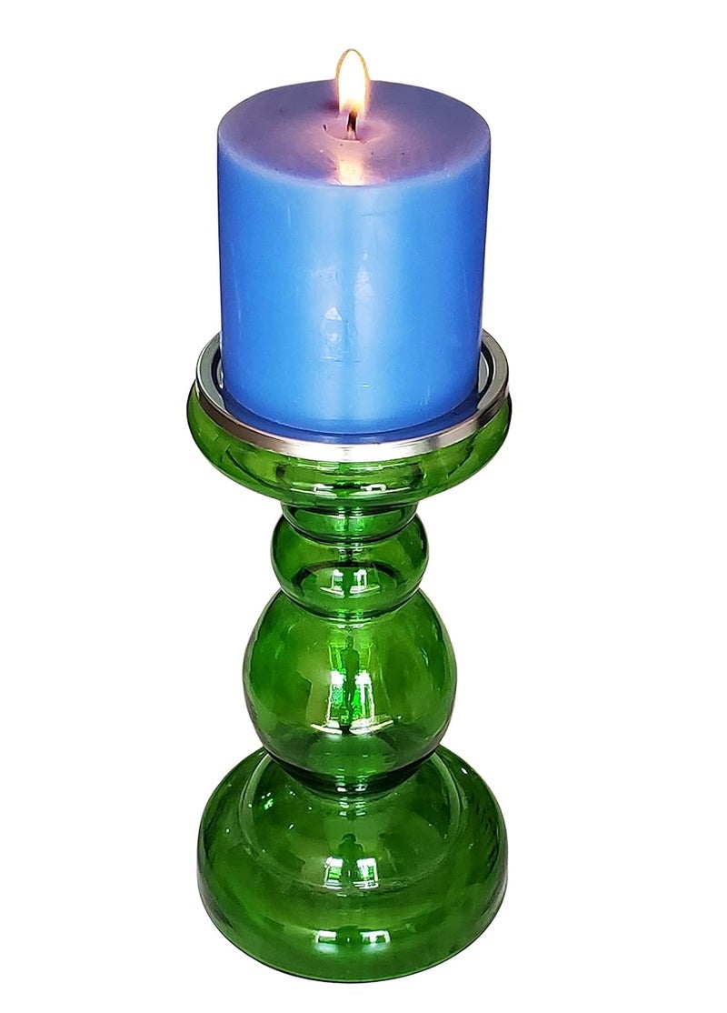 Pure Source India Round Decorative Glass Pillar Candle Holder 85 inch 1 Piece Green - Image 1