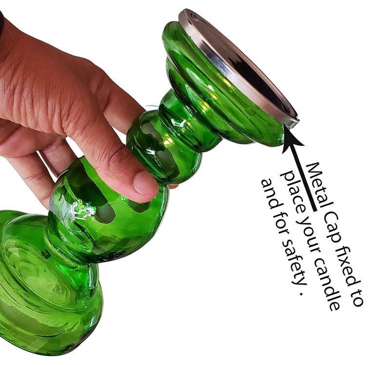 Pure Source India Round Decorative Glass Pillar Candle Holder 85 inch 1 Piece Green - Image 3