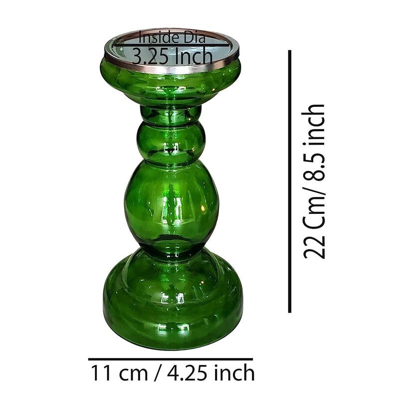 Pure Source India Round Decorative Glass Pillar Candle Holder 85 inch 1 Piece Green - Image 5