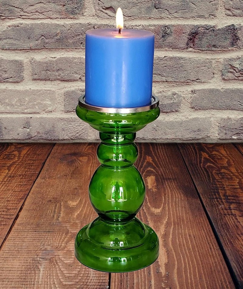 Pure Source India Round Decorative Glass Pillar Candle Holder 85 inch 1 Piece Green - Image 2
