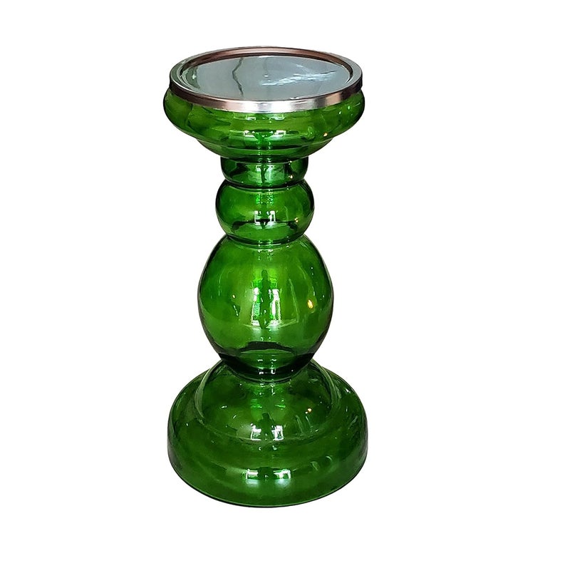 Pure Source India Round Decorative Glass Pillar Candle Holder 85 inch 1 Piece Green - Image 4