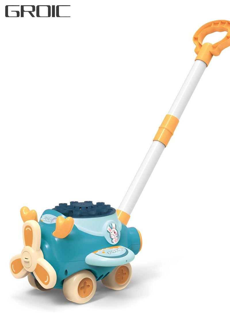 GROIC Bubble Lawn Mower Toys Machine Fun Bubbles Blowing with Lights Music Outdoor Car Push Toys,Aircraft Toys,Automatic Blower - Image 1