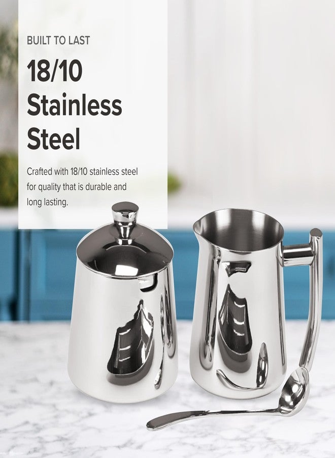 Frieling USA 18/10 Stainless Steel Sugar and Creamer Set - Coffee & Tea Accessories with 10 Oz Metal Creamer Pitcher & Sugar Bowl with Lid - Image 4