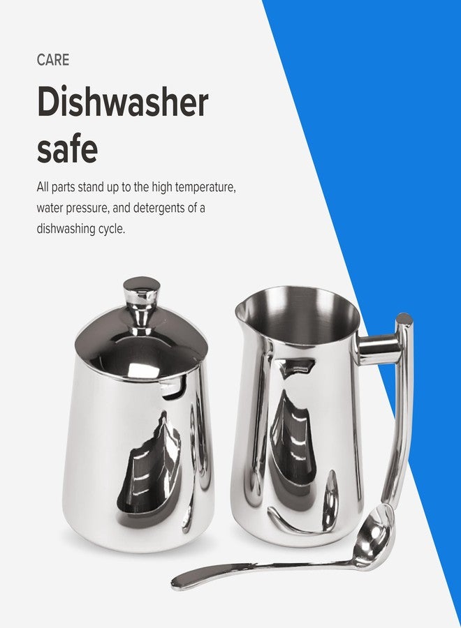 Frieling USA 18/10 Stainless Steel Sugar and Creamer Set - Coffee & Tea Accessories with 10 Oz Metal Creamer Pitcher & Sugar Bowl with Lid - Image 5