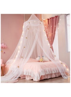 XiuWoo Bed Canopy with Lights for Girls,Golden Star Princess Crib Canopy Curtains,Extra Large Dome Mosquito Net Reading Nook Canopy for Kids Boys Twin Full Queen Size Bed,Fire Retardant Fabric  - Image 1