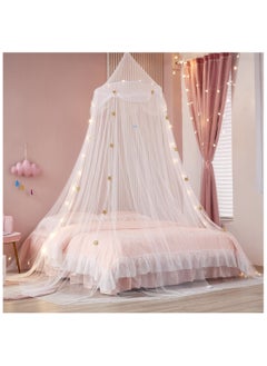 XiuWoo Bed Canopy with Lights for Girls,Golden Star Princess Crib Canopy Curtains,Extra Large Dome Mosquito Net Reading Nook Canopy for Kids Boys Twin Full Queen Size Bed,Fire Retardant Fabric  - Image 2