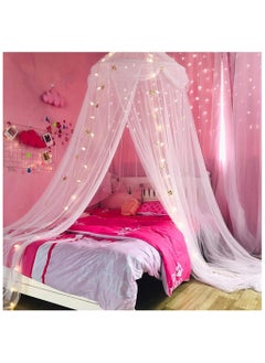 XiuWoo Bed Canopy with Lights for Girls,Golden Star Princess Crib Canopy Curtains,Extra Large Dome Mosquito Net Reading Nook Canopy for Kids Boys Twin Full Queen Size Bed,Fire Retardant Fabric  - Image 3