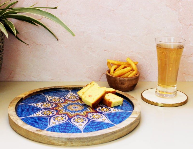 Monstera Hut ® Blue Moroccan Round Wood Serving Plate | Platters for Serving Snacks | 1PC Size 25cm|10Inch - Image 5