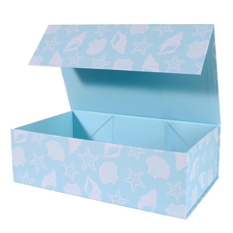 LFBOX Blue Ocean Theme Gift Box with Magnetic Lids 13.8x8.3x4.4 in, Large Bridesmaid Proposal Boxes, Rectangle Wedding Decorative Storage Box 1 Pack - Image 1