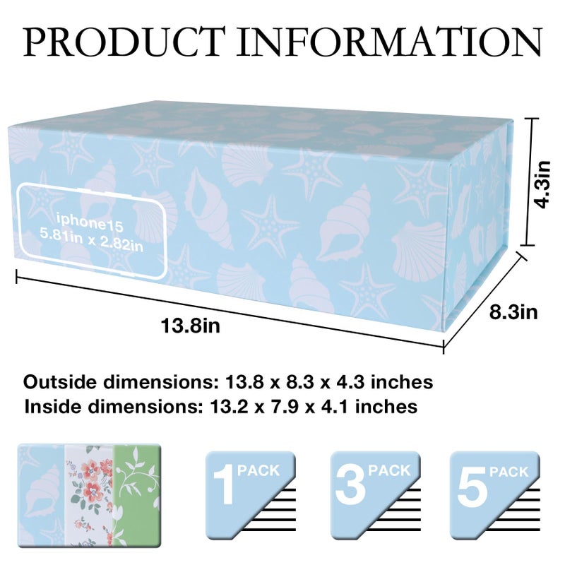 LFBOX Blue Ocean Theme Gift Box with Magnetic Lids 13.8x8.3x4.4 in, Large Bridesmaid Proposal Boxes, Rectangle Wedding Decorative Storage Box 1 Pack - Image 2
