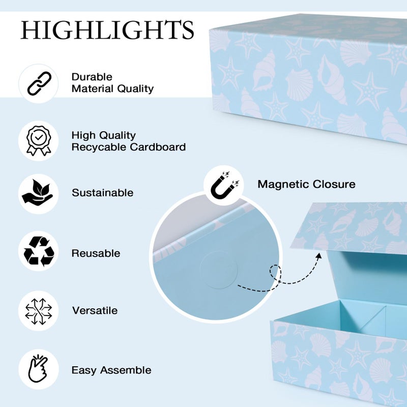LFBOX Blue Ocean Theme Gift Box with Magnetic Lids 13.8x8.3x4.4 in, Large Bridesmaid Proposal Boxes, Rectangle Wedding Decorative Storage Box 1 Pack - Image 4