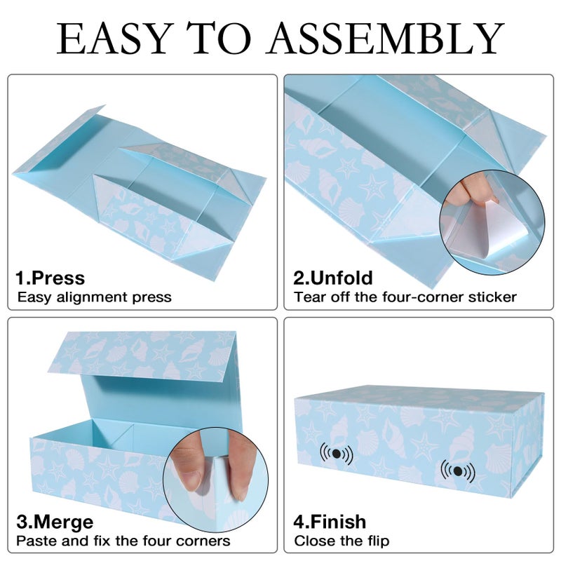 LFBOX Blue Ocean Theme Gift Box with Magnetic Lids 13.8x8.3x4.4 in, Large Bridesmaid Proposal Boxes, Rectangle Wedding Decorative Storage Box 1 Pack - Image 3