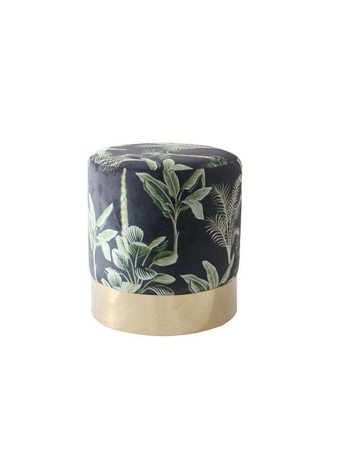 DANUBE HOME Jela Print Velvet Pouf متعدد الوظائف كرسي عثماني ناعم منجد مسند للقدمين أثاث حديث لغرفة المعيشة 38X38X40 سم نمط نباتي / ذهبي  - Image 1