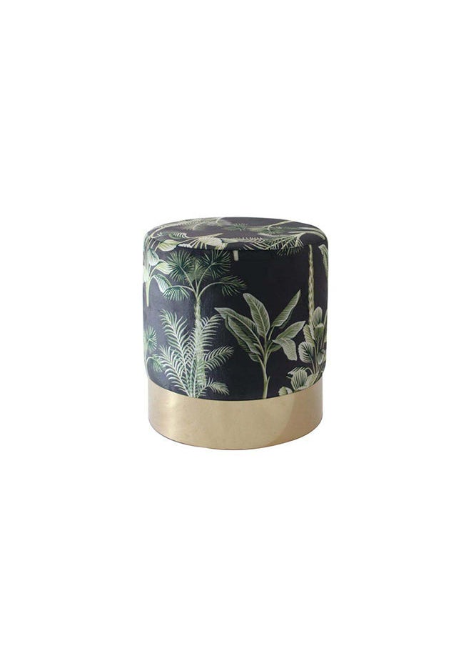 DANUBE HOME Jela Print Velvet Pouf متعدد الوظائف كرسي عثماني ناعم منجد مسند للقدمين أثاث حديث لغرفة المعيشة 38X38X40 سم نمط نباتي / ذهبي  - Image 2