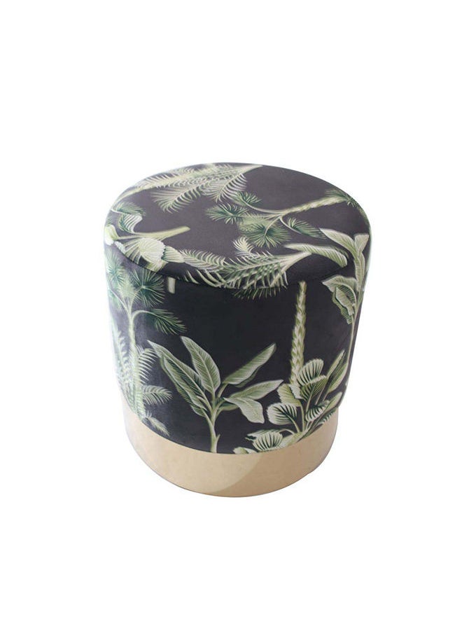 DANUBE HOME Jela Print Velvet Pouf متعدد الوظائف كرسي عثماني ناعم منجد مسند للقدمين أثاث حديث لغرفة المعيشة 38X38X40 سم نمط نباتي / ذهبي  - Image 4