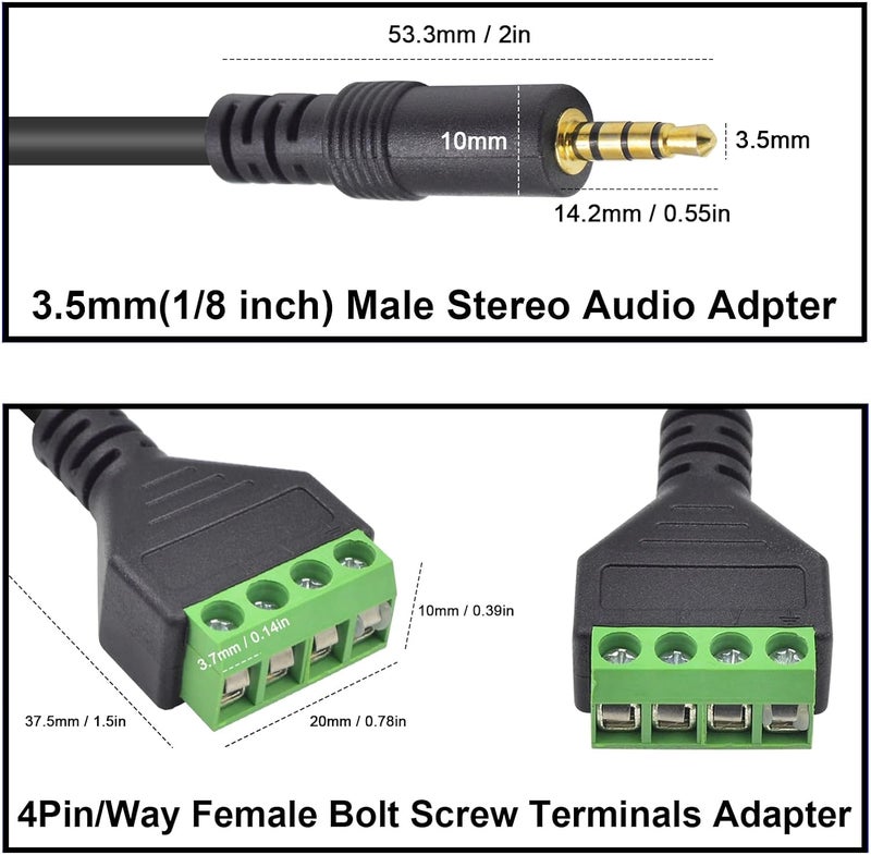 Poyiccot 3.5mm Speaker Wire Adapter, 3.5mm (1/8") 4 Pole Stereo TRRS Male Jack to AV 4 Screw Terminal Block Balun Connectors Cable 30cm (1/8inch/ 4pin) - Image 3