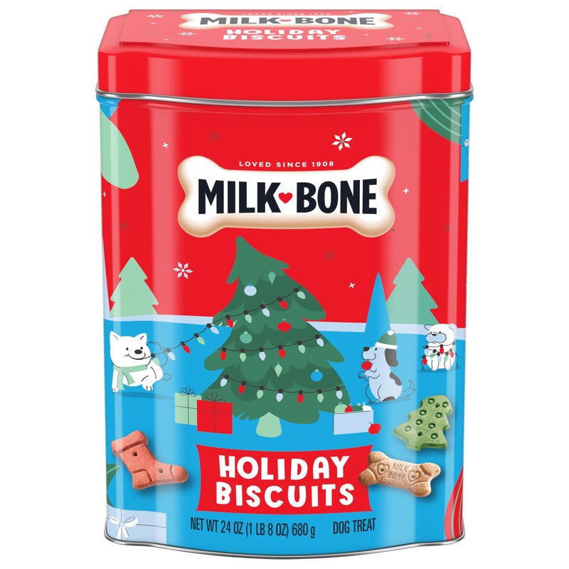 Milk-Bone Limited Edition Holiday Dog Treats, Small Biscuits, 24 Ounce Reusable Tin - Image 1