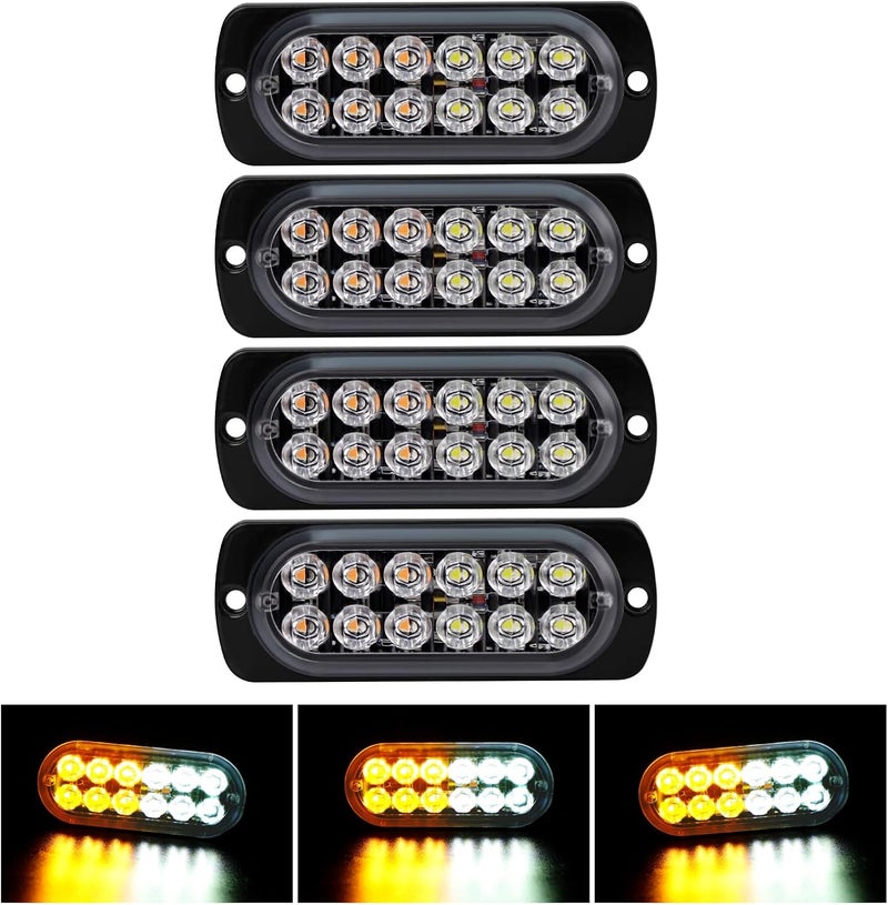 SEISSO 4-Pack 12 LED Amber Strobe Lights for Vehicles - Emergency Strobe Lights Kit 12V-24V - Image 1