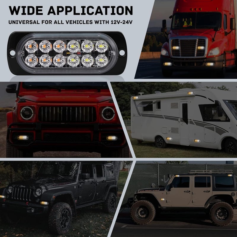 SEISSO 4-Pack 12 LED Amber Strobe Lights for Vehicles - Emergency Strobe Lights Kit 12V-24V - Image 4