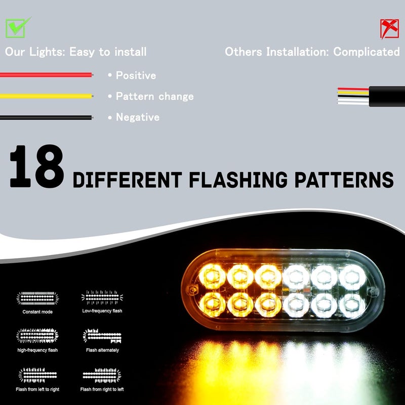 SEISSO 4-Pack 12 LED Amber Strobe Lights for Vehicles - Emergency Strobe Lights Kit 12V-24V - Image 3