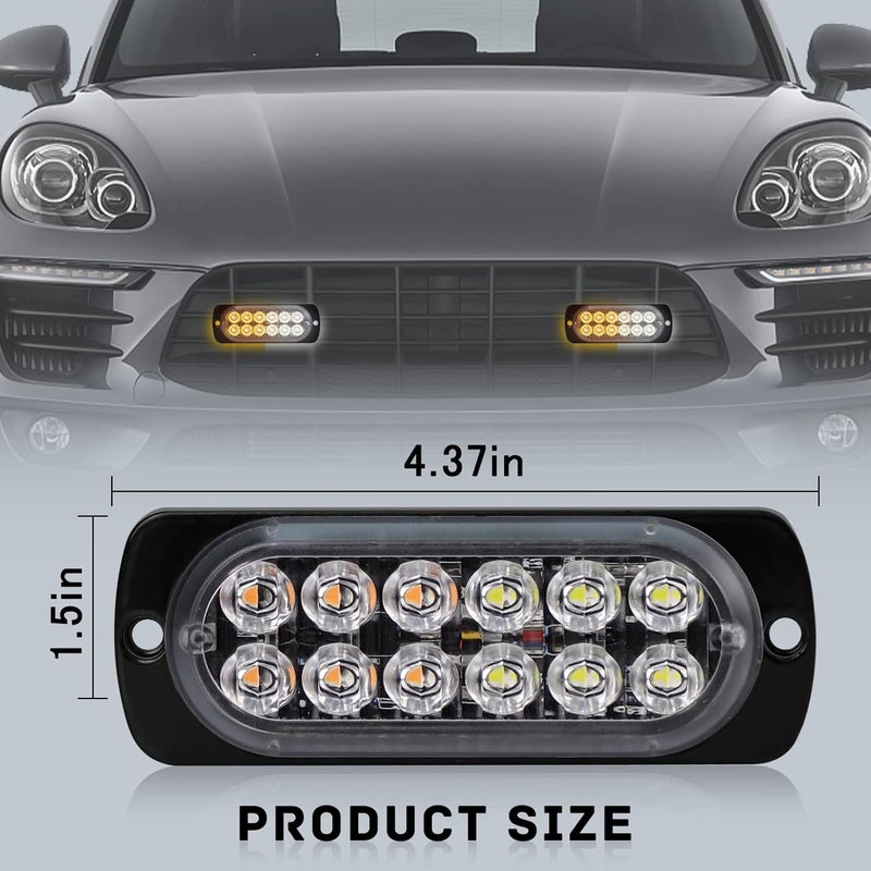 SEISSO 4-Pack 12 LED Amber Strobe Lights for Vehicles - Emergency Strobe Lights Kit 12V-24V - Image 2