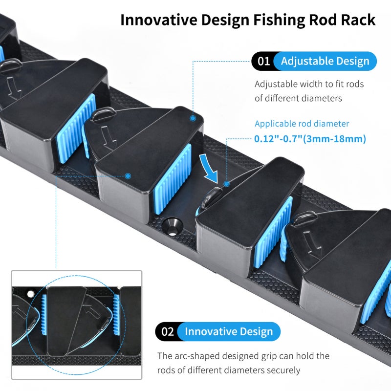 LEOFISHING Vertical Horizontal Fishing Rod Holder Wall Mounted Fishing Rod Rack Holds Up to 9 Fishing Rod Blue - Image 4