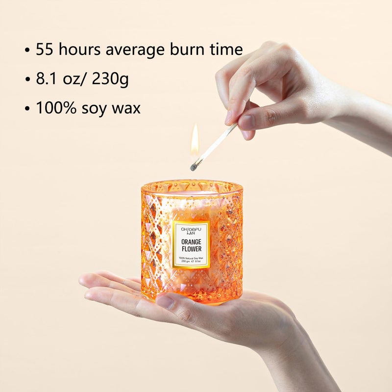 Chloefu LAN Orange Blossom Candle, Natural Soy Scented Candles for Stress Relief, Holiday Candle Gifts, 55 Hours Smokeless Long Lasting Burning, Great Gift for Women & Men - Image 2