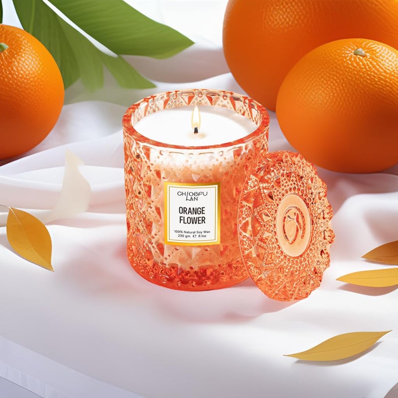 Chloefu LAN Orange Blossom Candle, Natural Soy Scented Candles for Stress Relief, Holiday Candle Gifts, 55 Hours Smokeless Long Lasting Burning, Great Gift for Women & Men - Image 3