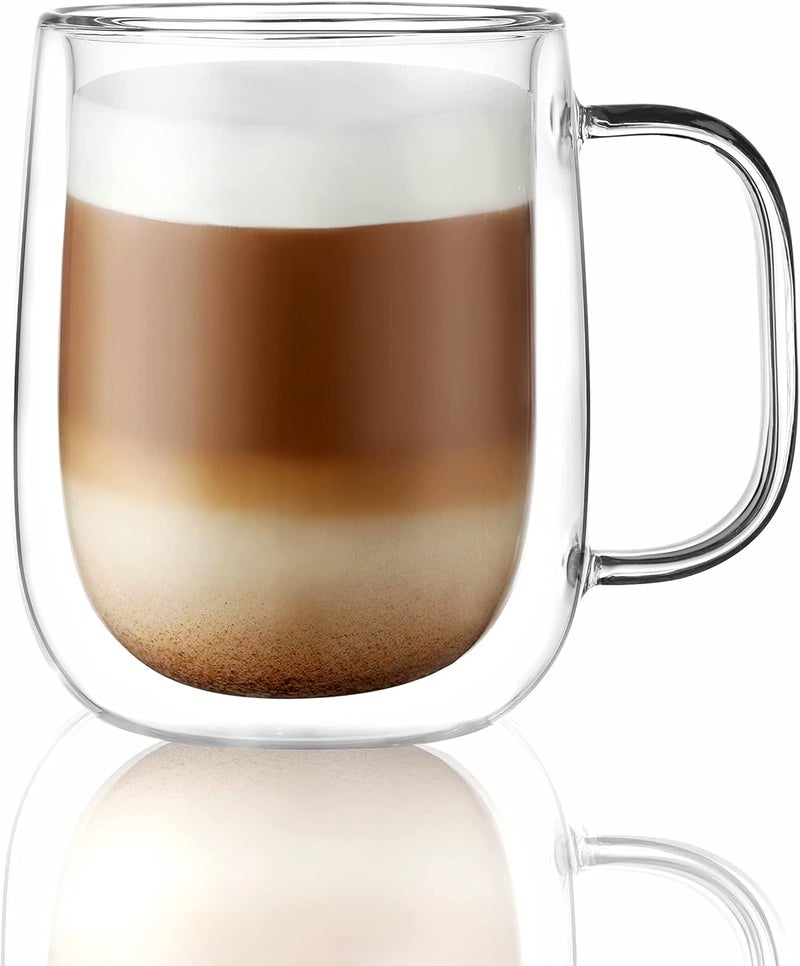 CnGlass Large Double Wall Glass Coffee Mug 15.2oz,Clear Insulated Glass Espresso Cup with Big Handle,set of 1 - Image 1