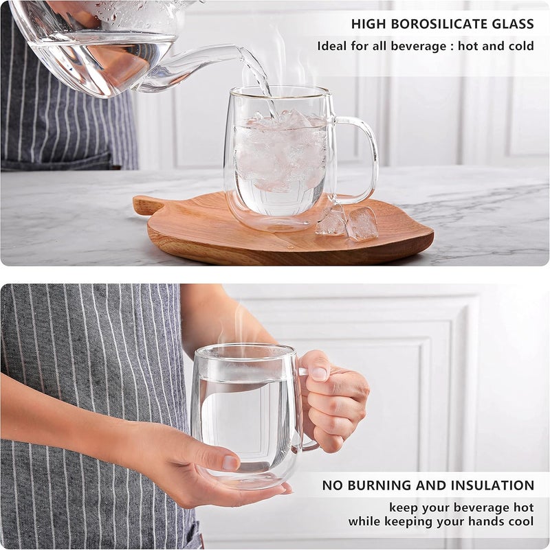 CnGlass Large Double Wall Glass Coffee Mug 15.2oz,Clear Insulated Glass Espresso Cup with Big Handle,set of 1 - Image 5