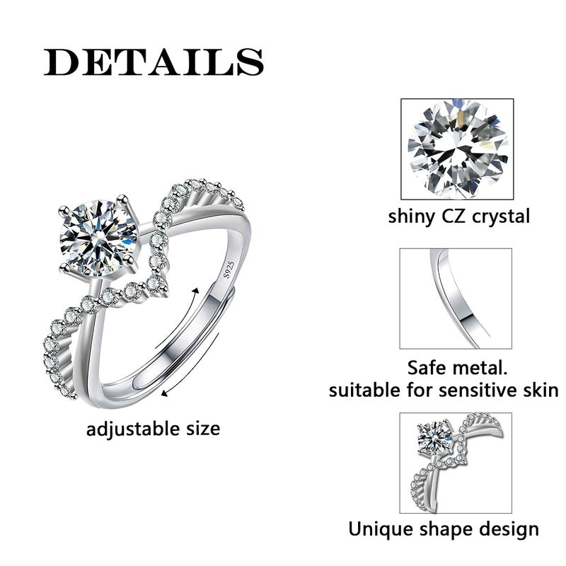 Luckilemon Moissanite Adjustable Engagement Ring, Promise Eternity Ring for Women,Wedding Rings,Jewelry Gift,Friendship Promise Fashion Jewelry Valentine Gifts for Women - Image 4