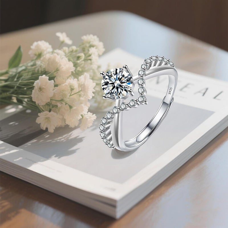 Luckilemon Moissanite Adjustable Engagement Ring, Promise Eternity Ring for Women,Wedding Rings,Jewelry Gift,Friendship Promise Fashion Jewelry Valentine Gifts for Women - Image 3