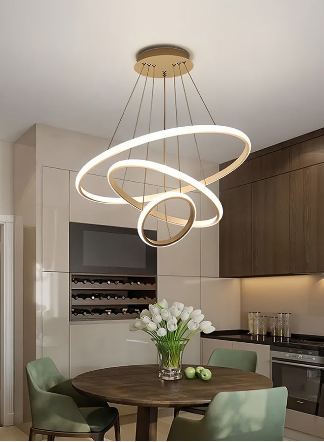 Smart Modern LED Chandeliers, 3 Rings LED Pendant Light Fixture Dimmable Contemporary Circular LED with BT Wireless Smart APP Remote Control 3 Color  - Image 1
