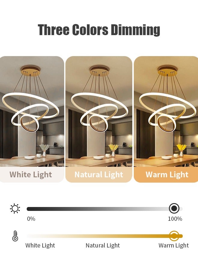 Smart Modern LED Chandeliers, 3 Rings LED Pendant Light Fixture Dimmable Contemporary Circular LED with BT Wireless Smart APP Remote Control 3 Color  - Image 3