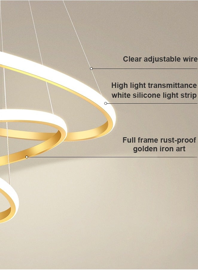 Smart Modern LED Chandeliers, 3 Rings LED Pendant Light Fixture Dimmable Contemporary Circular LED with BT Wireless Smart APP Remote Control 3 Color  - Image 4