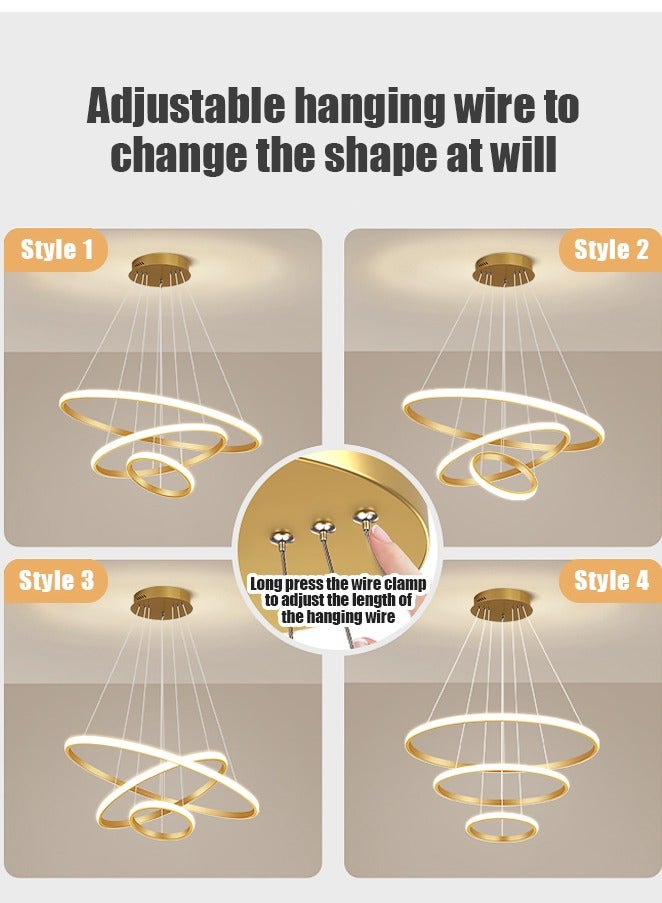 Smart Modern LED Chandeliers, 3 Rings LED Pendant Light Fixture Dimmable Contemporary Circular LED with BT Wireless Smart APP Remote Control 3 Color  - Image 5