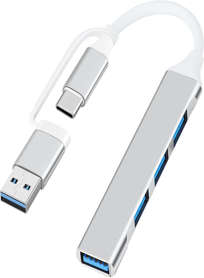 USB C Hub Multiport Adapter 2 in 1 Portable USB C to USB Hub 3.0 Aluminum USB Type C Hub Data Splitter for MacBook Pro/Air, Laptop, PS4, PS5, Printer, Silver  - Image 1