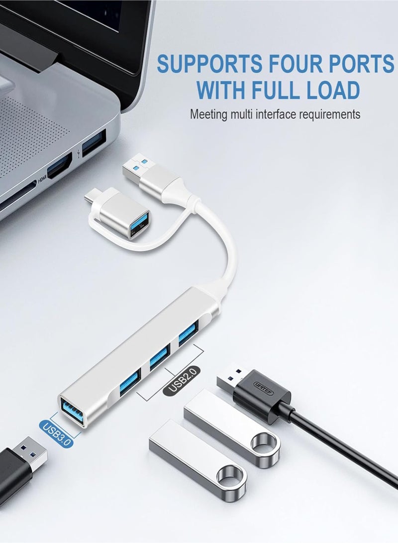 USB C Hub Multiport Adapter 2 in 1 Portable USB C to USB Hub 3.0 Aluminum USB Type C Hub Data Splitter for MacBook Pro/Air, Laptop, PS4, PS5, Printer, Silver  - Image 3