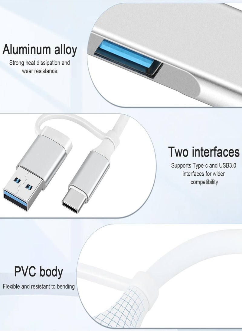 USB C Hub Multiport Adapter 2 in 1 Portable USB C to USB Hub 3.0 Aluminum USB Type C Hub Data Splitter for MacBook Pro/Air, Laptop, PS4, PS5, Printer, Silver  - Image 4