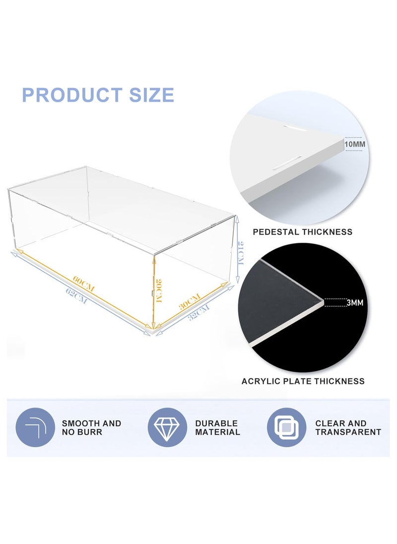 Acrylic Display Case with White Base, Display Boxes for Collectibles Dustproof Protection Showcase (60x30x20 cm / 23.6x11.8x7.9 inch, White)